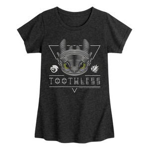 Girls' - How to Train Your Dragon - Toothless Line Art Fitted Short Sleeve Graphic T-Shirt - 1 of 4
