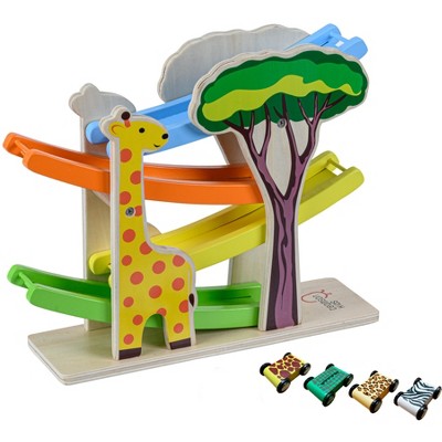 Image of Teamson Kids Wooden Ramp Racer Toy, Click Clack Track, Zig Zag & Cars PS-T0007