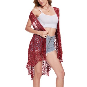 Anna-Kaci Swim Women's Boho Crochet Long Vest Top Sleeveless Lace Cardigan Duster Swimwear Cover Ups - 1 of 4