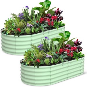 2Pcs Oval Raised Beds for Outdoor, Planter Raised Boxes with Open-Ended Base, Large Raised Planter Beds for Vegetables, Flowers - 1 of 4