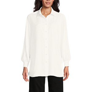 Lands' End Women's Long Sleeve Oversized Satin Buttondown Tunic - 1 of 4