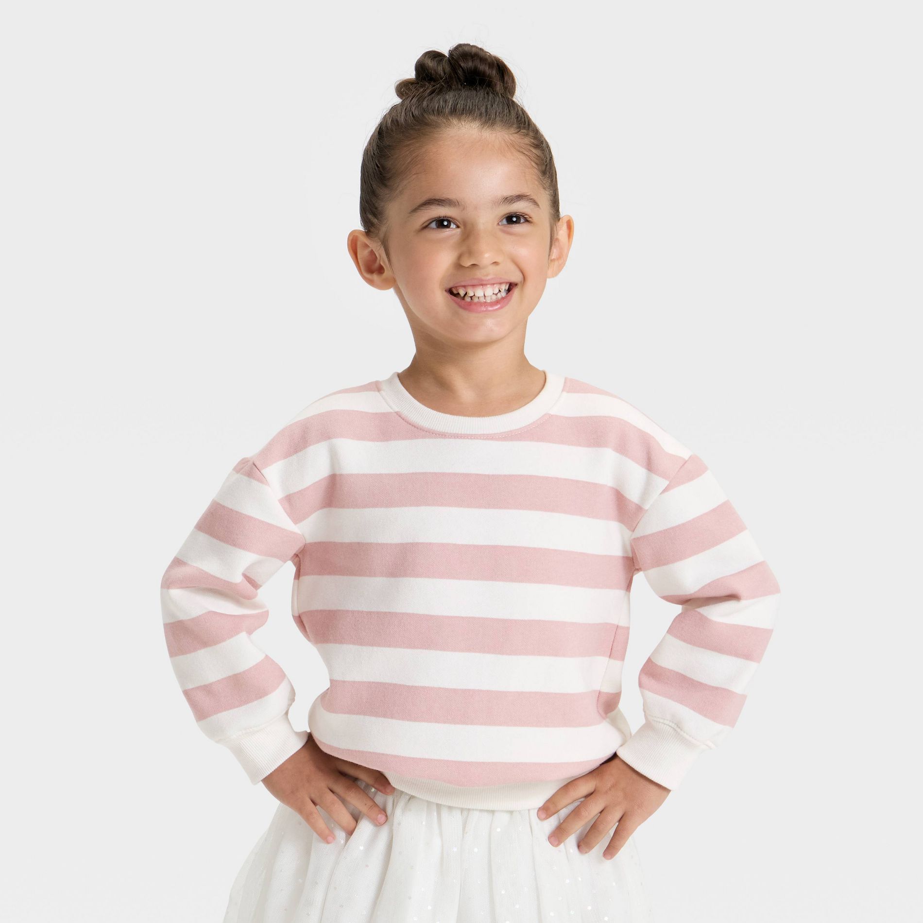 Toddler Girls' Striped Fleece Pullover Sweatshirt - Cat & Jack™ Light Mauve 4T