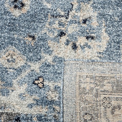 Charleston Vintage-Inspired Navy & Light Grey Synthetic Area Rug - 2' x 8'