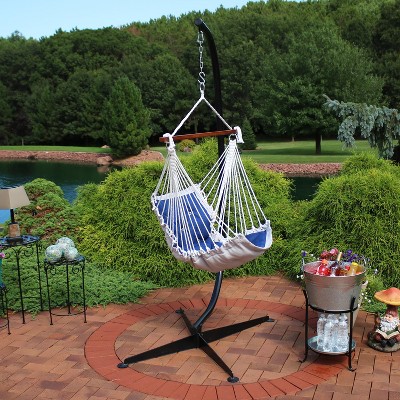 Navy Blue Tufted Victorian Hanging Hammock Chair with Stand