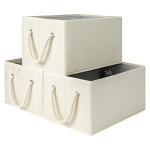 Aoibox Large Foldable Storage Baskets with Handles for Shelves Fabric Organizer Bins Beige White Ivory 3 Pack - 1 of 4