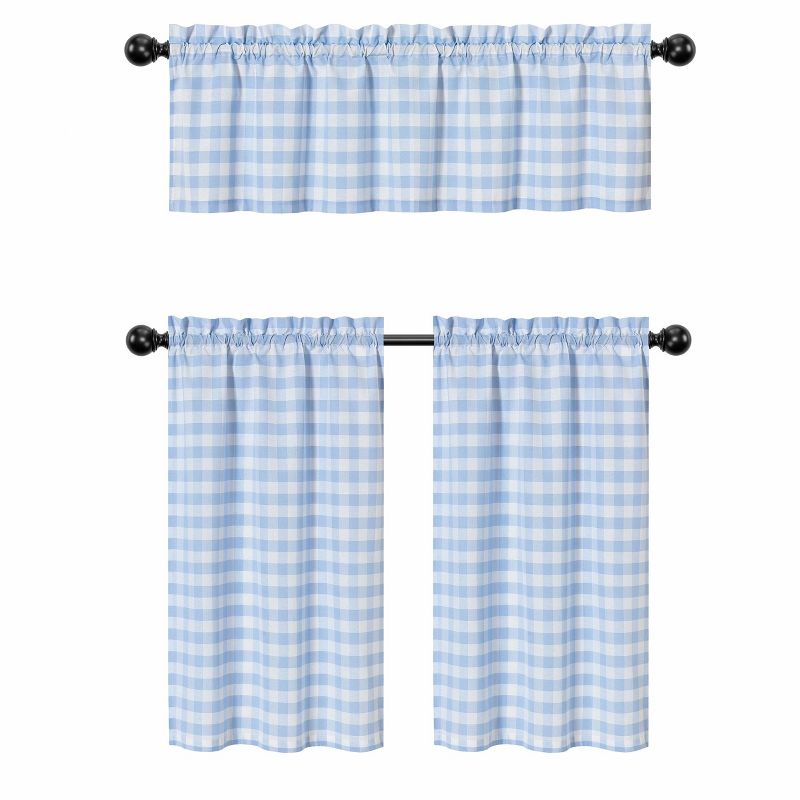 Kate Aurora Living Country Farmhouse Blue Plaid Gingham 3 Pc Kitchen Curtain Tier & Valance Set - 56 in. W x 36 in. L, 2 of 3