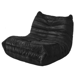 Itopfox Giant Memory Foam Bean Bag Chair for Adults - Faux Fur Fireside Sofa with Plush Filler, Ergonomic Design for Living Room, Bedroom (Black) - 1 of 4