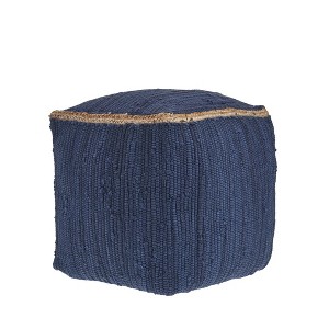 18" Gray and Natural Cotton And Jute Cube Pouf Ottoman - 1 of 4