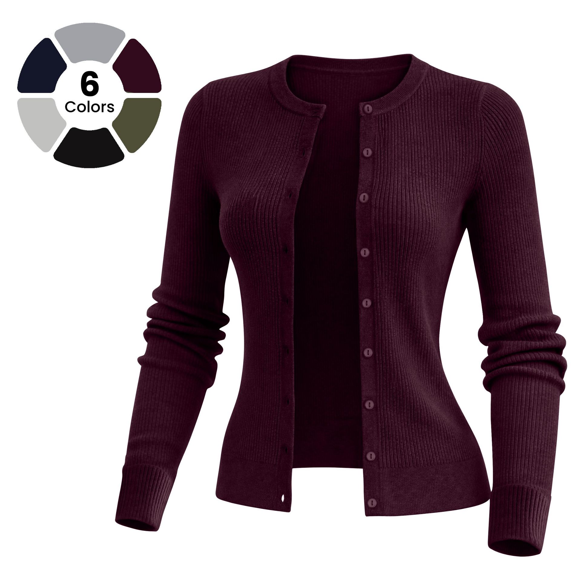 Women’s Soft Knit Ribbed Cardigan Sweater with Button Closure Open Front Design - Long Sleeves Lightweight Women Cardigan by Wova Couture