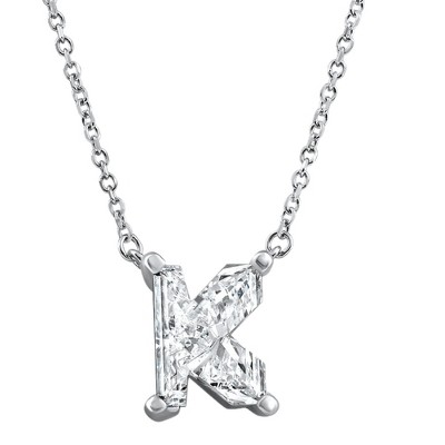 Pompeii3 Diamond "K" Initial Pendant 18" Necklace 14K White Gold Lab Created