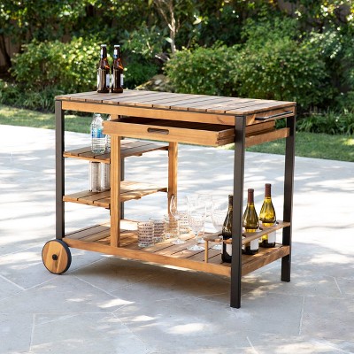 Marco Bar Outdoor Serving Cart Natural/Black - Aiden Lane