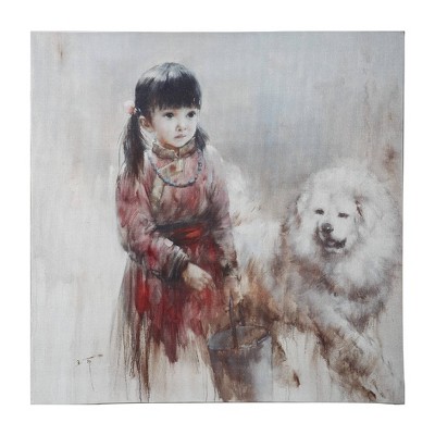 20"x20" Little Girl and Dog Wall Art - A&B Home: Contemporary Decor, Framed Digital Canvas, Vertical Layout