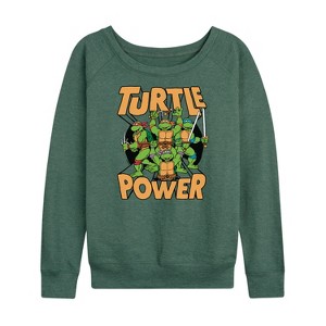 Women's - Teenage Mutant Ninja Turtles - Turtle Power Lightweight French Terry Wide Neck Long Sleeve Shirt - 1 of 4