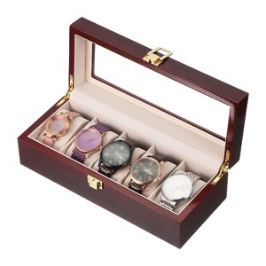 Unique Bargains Wooden Glass Cover Removable Watch Pillow Watch Storage Box - 1 of 4