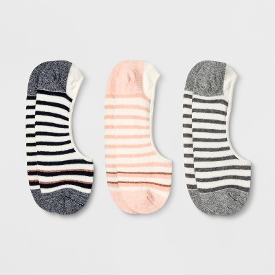 Women's Lurex Striped 3pk Liner Socks - A New Day™ - Assorted Color 4-10