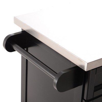 Black Stainless Steel Kitchen Cart with Spice Rack and Storage