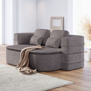 75 Inch 2-in-1 Beige Foldable Sofa with Multi Functional Blanket Chenille Floor folding sofa bed Floor Sofa Lounge Sofa for Living Room - 1 of 4