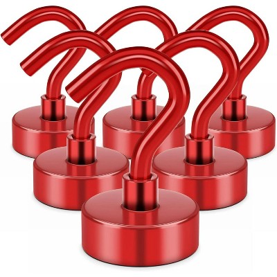 LunaLulinlk Magnetic Hooks, Heay Duty Magnets with Hook for Refrigerator, Magnetic Hook for Cruise Cabins, Classroom, Red, Pack of 6