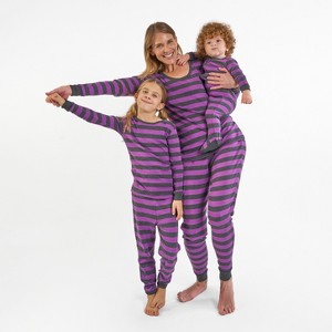 Leveret Matching Family Pajamas – Purple & Dark Gray Stripes – 100% Cotton – Customizable for Personalization - 1 of 4