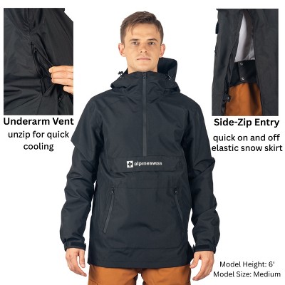 Alpine Swiss Mens Snowboard Jacket 10K Waterproof Hooded Ski Shell Anorak Windproof Pullover Winter Sport Coat BLK SML — фото 5