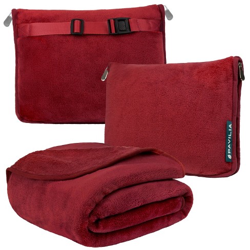 PAVILIA Travel Blanket and Pillow Set, Airplane Blanket Compact 2-in-1 Soft  Bag, Travel Essentials for Adult Flight, Portable Throw with Arm Hole