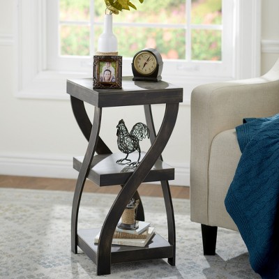 Distressed Black Twisted Wood and Metal Side Table