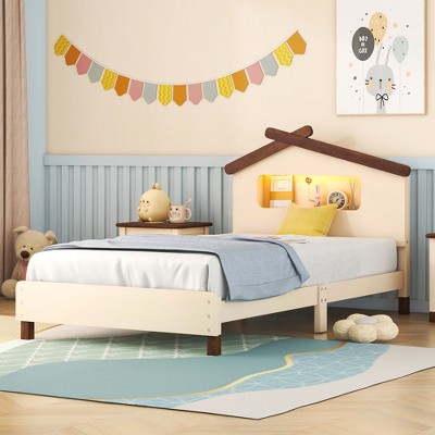 Twin Size Wood Platform Bed With House-shaped Headboard And Motion ...