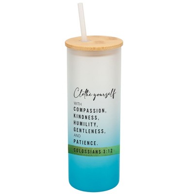 Elanze Designs Clothe Yourself Compassion Colossians 3:12 Wrap-Around Design 25 Ounce Frosted Gradient Glass On-The-Go Coffee Travel Skinny Tumbler