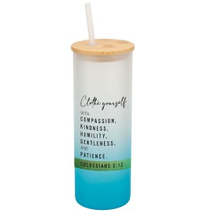 Elanze Designs Clothe Yourself Compassion Colossians 3:12 Wrap-Around Design 25 Ounce Frosted Gradient Glass On-The-Go Coffee Travel Skinny Tumbler - 1 of 1