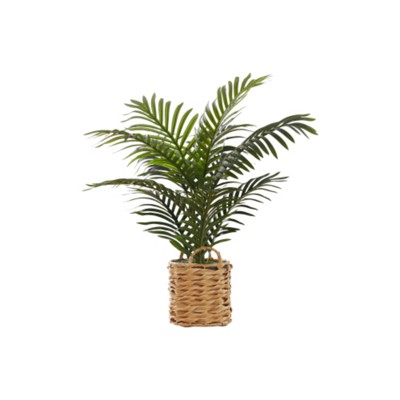 Maggift Artificial Plant Palm Indoor Faux Fake Table Floor Greenery Potted Real Touch Decorative Green Leaves Beige Woven Basket, Green, 25"*23"*24"