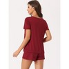 cheibear Women's Lounge Outfits Casual V-Neck Shorts Sleeves Tops with Shorts Pajama Sets - 3 of 4