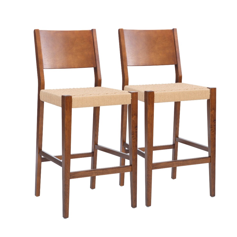 Set of 2 29" Clara Handwoven Seagrass Seat Barstools Brown Wood Finish - Powell