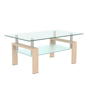 Bencmate Coffee Tables, Versatile Functionality and Generous Storage Space, Durable Metal Frame and Glass Tabletop, Beige, 42.12"*26.3"*17.7" - 1 of 4