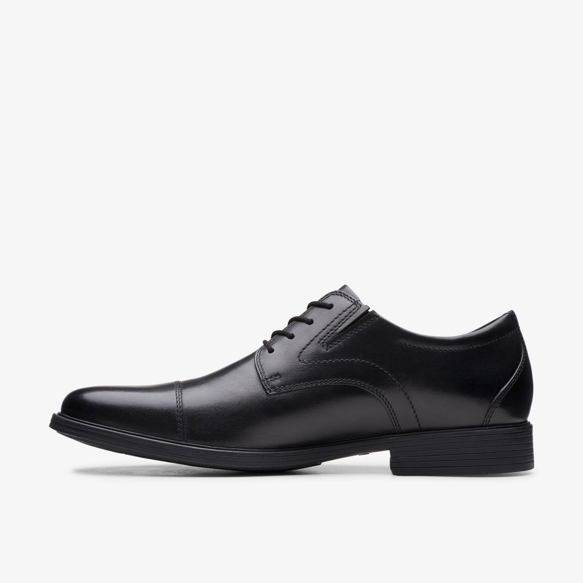 Clarks Mens Whiddon Cap Black Leather Shoes - thumbnail 2
