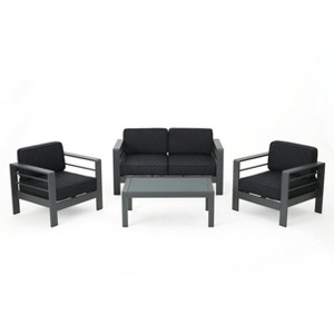 GDFStudio Wendy Outdoor Aluminum 4 Seater Chat Set with Cushions, Gray - 1 of 4