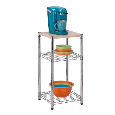 Honey-Can-Do 3 Tier Chrome Shelving Unit with Wood: Small Wire Shelving, Adjustable Utility Storage, 200 lb Capacity