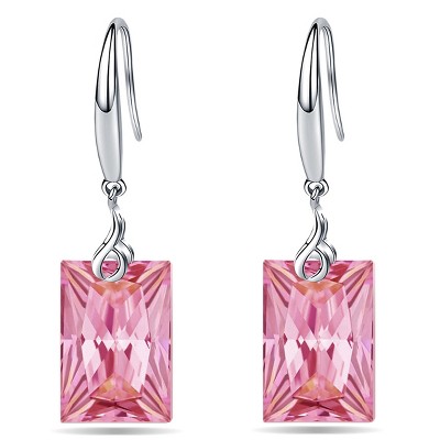 Paaaawaters 925 Sterling Silver 5A Rectangle Cubic Zirconia Dangle Earrings for Women