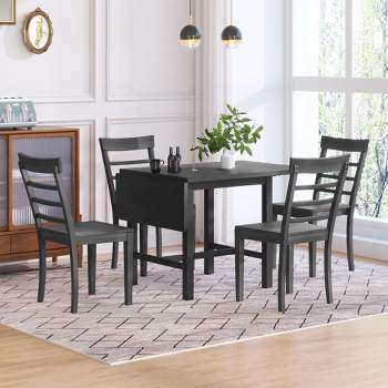 5 PCS Extendable Dining Table Set, Wood Square Drop Leaf Breakfast Nook with 4 Ladder Back Chairs-ModernLuxe