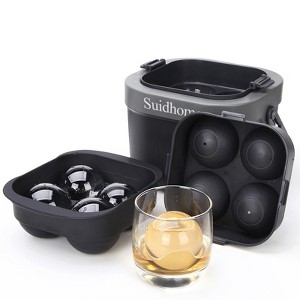 SUGIFT Crystal Clear Ice Ball Maker 4 Large 3.8 Ounces Spheres, BPA-Free Silicone Tray with Insulated Bucket - 1 of 4