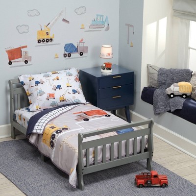 Navy and Gray Microfiber Construction Toddler Quilt Set