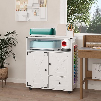 ELECWISH Craft Organizer Storage Cabinet, White Craft Storage Cabinet with Two Doors and Drawer for Craft Room