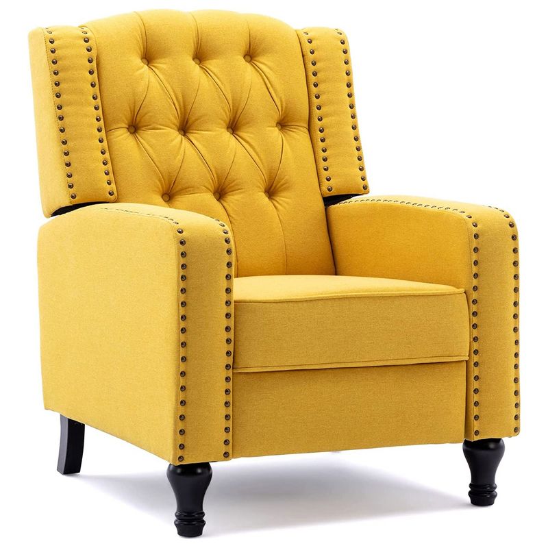 Vicluke GGIN0083YE Mid Century Modern Tufted Vintage Push Back Recliner Chair with Traditional Solid Wood Legs and Pop Out Footrest, Yellow, 1 of 6