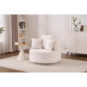 TiramisuBest Oversize Round Swivel Chair Cozy Club 360 degrees Swivel Sofa with 3 Pillows Chenille Fabric with Gray for sofa - 1 of 4