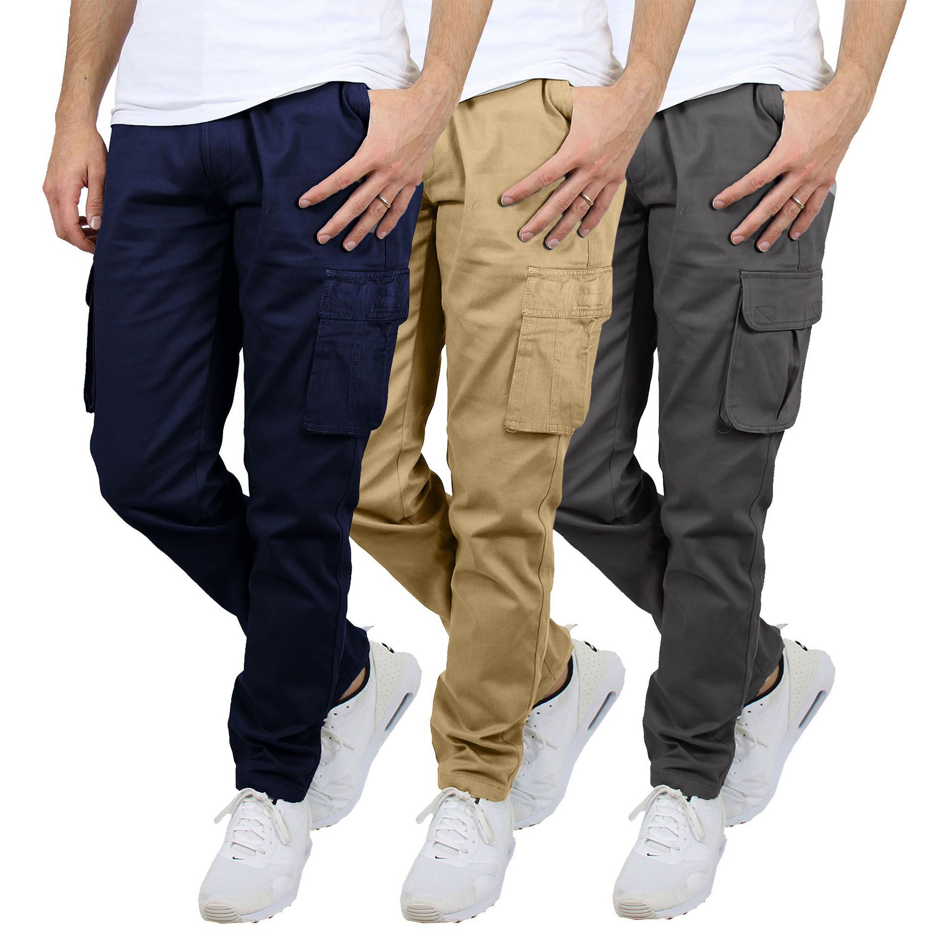 Blu Rock Men's Flex-Stretch Cotton Cargo Pants, 31-Inch Inseam - Comfortable and Durable- 3 Pack
