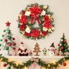 24 Inch Pre-Lit Christmas Wreath for Front Door, Artificial Holiday Garland with 20 LED Lights, Red Flowers, Bow Ribbon - 3 of 4