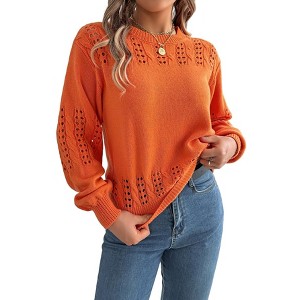 Clearlove Women's Artisan Lace-Knit Balloon Sleeve Sweater Textured Relaxed Silhouette for Layered Comfort - 1 of 4