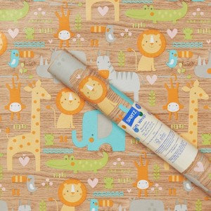 8x2.5' Baby Animals on Woodgrain Baby Shower Gift Wrapping Paper - Spritz™ - 1 of 3