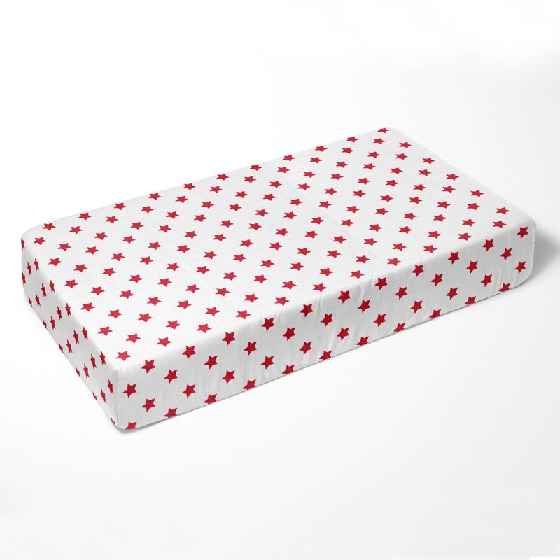 Bacati - Stars Red Ikat Muslin 100 percent Cotton Universal Baby US Standard Crib or Toddler Bed Fitted Sheet, 2 of 6