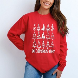 Simply Sage Market Women's Distressed Oh Christmas Tree Long Sleeve Garment Dyed Tee - 1 of 3