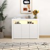 NicBex Minimalist Sideboard Buffet Cabinet with LED Light & 3 Doors for Kitchen,Living Room,White - image 2 of 4